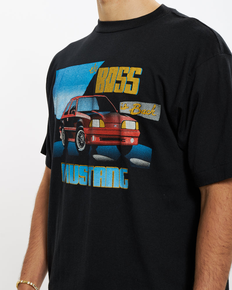 Vintage 80s Mustang 'The Boss is Back' Tee <br>L , The Real Deal , newtown, sydney, australia, thrift store, opshop, preloved, secondhand, sustainable, retro, antique, 70s, 80s, 90s, 2000s, 00s, fashion, clothing, streetwear, trendy, garment, style, boutique, store, shop, archive, sale, cheap, best, top