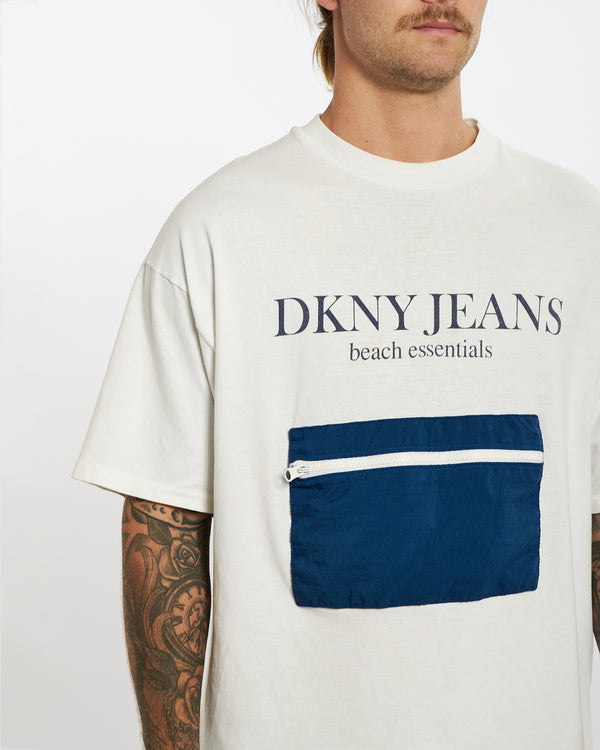 Vintage 90s DKNY Jeans 'Beach Essentials' Tee <br>XL , The Real Deal , newtown, sydney, australia, thrift store, opshop, preloved, secondhand, sustainable, retro, antique, 70s, 80s, 90s, 2000s, 00s, fashion, clothing, streetwear, trendy, garment, style, boutique, store, shop, archive, sale, cheap, best, top