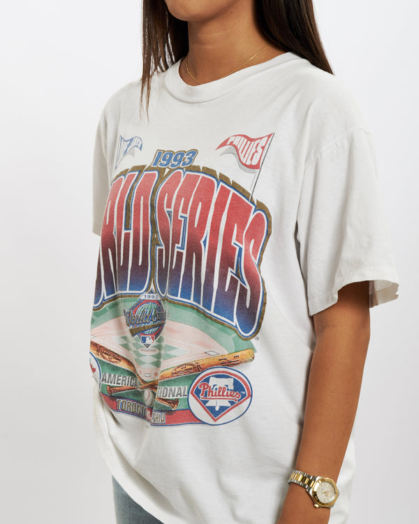 Vintage 1993 World Series 'Blue Jays v Phillies' Tee <br>M , The Real Deal , newtown, sydney, australia, thrift store, opshop, preloved, secondhand, sustainable, retro, antique, 70s, 80s, 90s, 2000s, 00s, fashion, clothing, streetwear, trendy, garment, style, boutique, store, shop, archive, sale, cheap, best, top