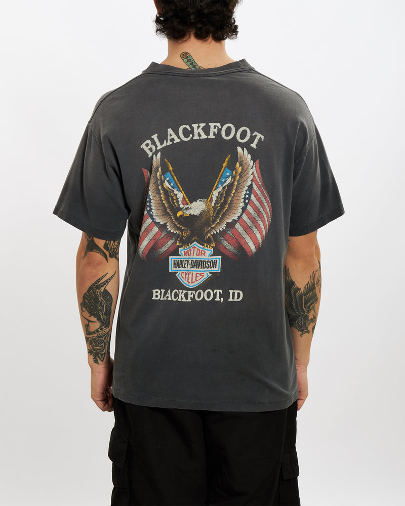 Vintage 1990 Harley Davidson 'Blackfoot, ID' Tee <br>L , The Real Deal , newtown, sydney, australia, thrift store, opshop, preloved, secondhand, sustainable, retro, antique, 70s, 80s, 90s, 2000s, 00s, fashion, clothing, streetwear, trendy, garment, style, boutique, store, shop, archive, sale, cheap, best, top