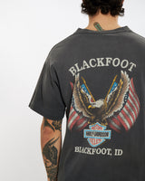 Vintage 1990 Harley Davidson 'Blackfoot, ID' Tee <br>L , The Real Deal , newtown, sydney, australia, thrift store, opshop, preloved, secondhand, sustainable, retro, antique, 70s, 80s, 90s, 2000s, 00s, fashion, clothing, streetwear, trendy, garment, style, boutique, store, shop, archive, sale, cheap, best, top