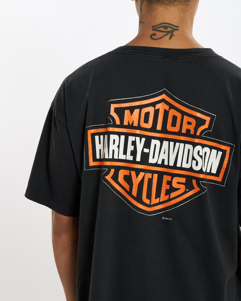 Vintage 1996 Harley Davidson 'Big Print' Tee <br>XL , The Real Deal , newtown, sydney, australia, thrift store, opshop, preloved, secondhand, sustainable, retro, antique, 70s, 80s, 90s, 2000s, 00s, fashion, clothing, streetwear, trendy, garment, style, boutique, store, shop, archive, sale, cheap, best, top