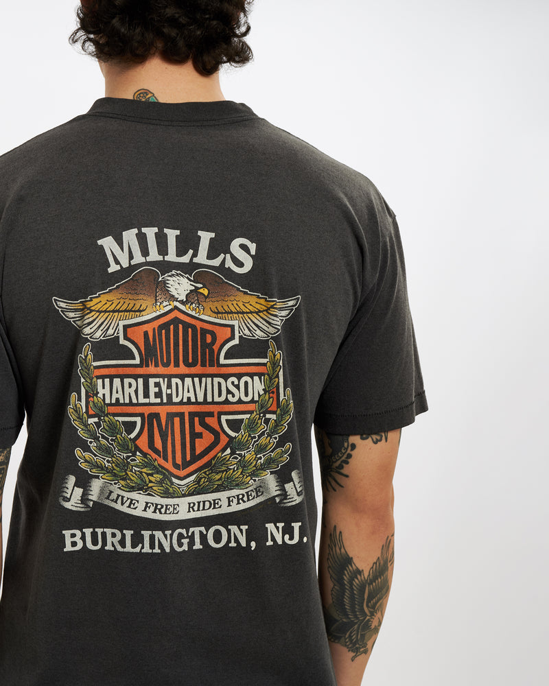 Vintage 1990 Harley Davidson 'Burlington, New Jersey' Tee <br>L , The Real Deal , newtown, sydney, australia, thrift store, opshop, preloved, secondhand, sustainable, retro, antique, 70s, 80s, 90s, 2000s, 00s, fashion, clothing, streetwear, trendy, garment, style, boutique, store, shop, archive, sale, cheap, best, top