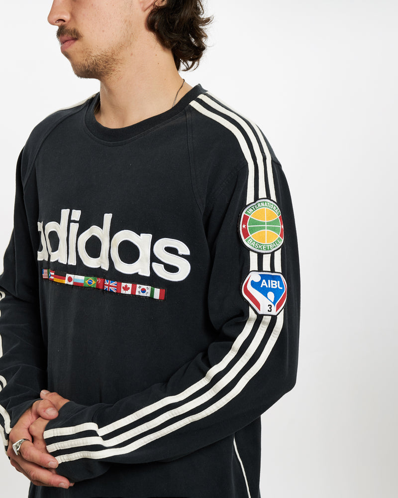 Vintage 90s Adidas 'International Basketball League' Long Sleeve Tee <br>L