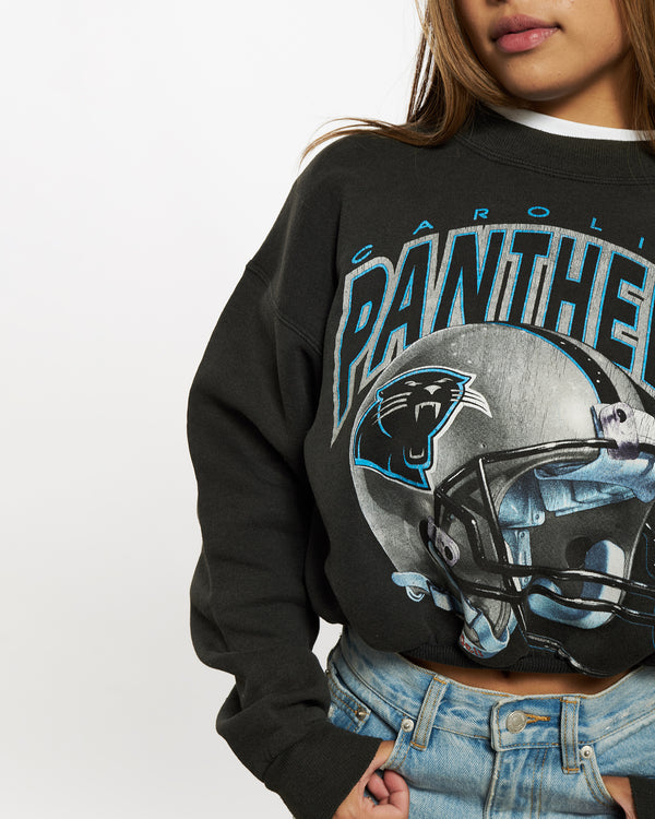 Vintage 90s NFL Carolina Panthers Cropped Sweatshirt <br>XS , The Real Deal , newtown, sydney, australia, thrift store, opshop, preloved, secondhand, sustainable, retro, antique, 70s, 80s, 90s, 2000s, 00s, fashion, clothing, streetwear, trendy, garment, style, boutique, store, shop, archive, sale, cheap, best, top