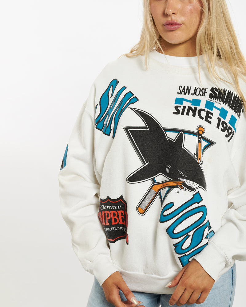 Vintage 1990 NHL San Jose Sharks Sweatshirt <br>M , The Real Deal , newtown, sydney, australia, thrift store, opshop, preloved, secondhand, sustainable, retro, antique, 70s, 80s, 90s, 2000s, 00s, fashion, clothing, streetwear, trendy, garment, style, boutique, store, shop, archive, sale, cheap, best, top