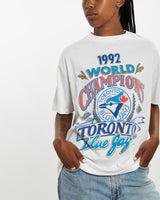 Vintage 1992 MLB Toronto Blue Jays World Series Tee <br>M , The Real Deal , newtown, sydney, australia, thrift store, opshop, preloved, secondhand, sustainable, retro, antique, 70s, 80s, 90s, 2000s, 00s, fashion, clothing, streetwear, trendy, garment, style, boutique, store, shop, archive, sale, cheap, best, top