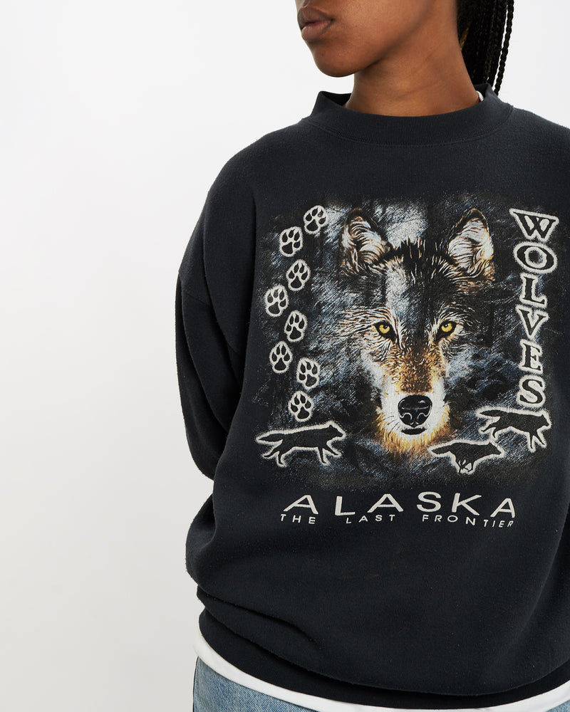 Vintage 90s Alaska Wolves Sweatshirt <br>M , The Real Deal , newtown, sydney, australia, thrift store, opshop, preloved, secondhand, sustainable, retro, antique, 70s, 80s, 90s, 2000s, 00s, fashion, clothing, streetwear, trendy, garment, style, boutique, store, shop, archive, sale, cheap, best, top