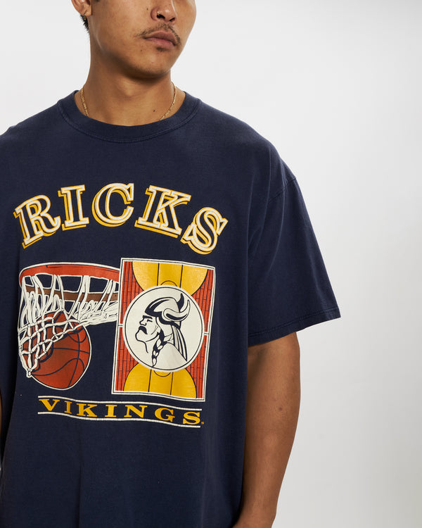 Vintage 90s Ricks College 'Vikings' Tee <br>XL , The Real Deal , newtown, sydney, australia, thrift store, opshop, preloved, secondhand, sustainable, retro, antique, 70s, 80s, 90s, 2000s, 00s, fashion, clothing, streetwear, trendy, garment, style, boutique, store, shop, archive, sale, cheap, best, top