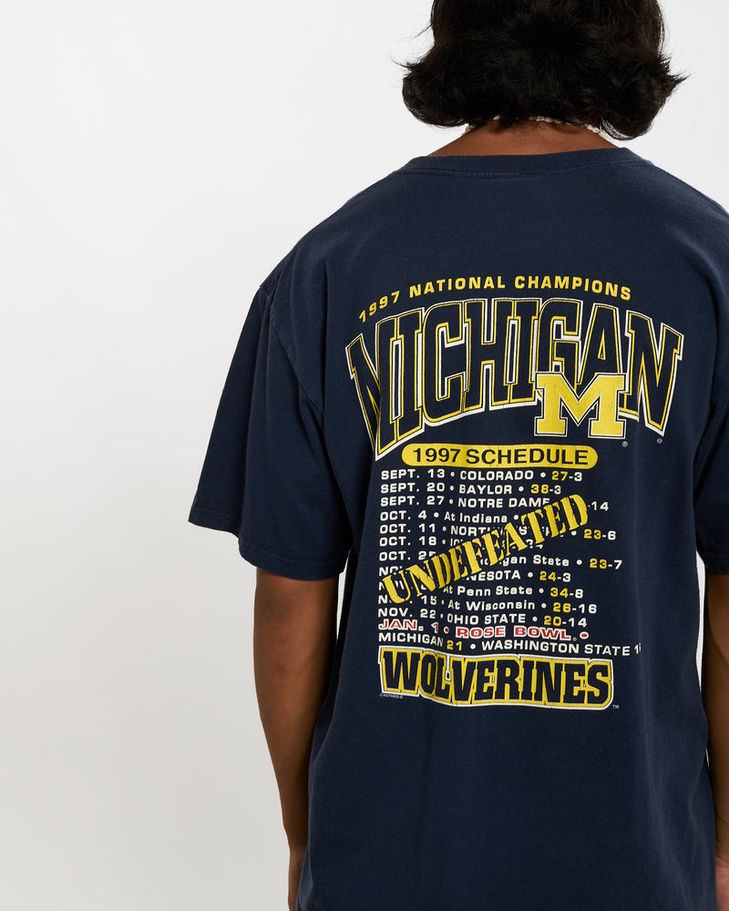 Vintage 1997 NCAA University Of Michigan Wolverines Tee <br>L , The Real Deal , newtown, sydney, australia, thrift store, opshop, preloved, secondhand, sustainable, retro, antique, 70s, 80s, 90s, 2000s, 00s, fashion, clothing, streetwear, trendy, garment, style, boutique, store, shop, archive, sale, cheap, best, top