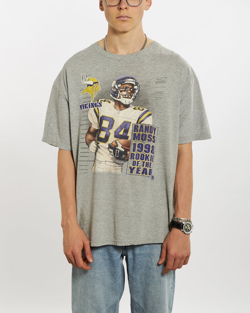 Vintage 1998 NFL Minnesota Vikings 'Randy Moss' Tee <br>L , The Real Deal , newtown, sydney, australia, thrift store, opshop, preloved, secondhand, sustainable, retro, antique, 70s, 80s, 90s, 2000s, 00s, fashion, clothing, streetwear, trendy, garment, style, boutique, store, shop, archive, sale, cheap, best, top