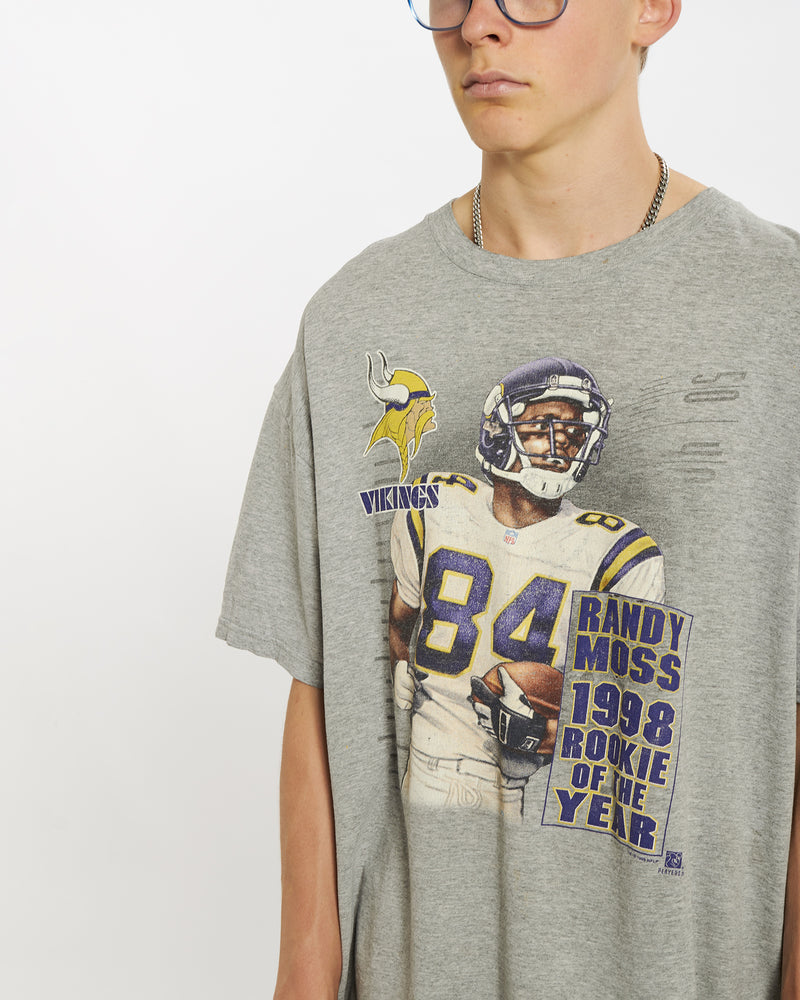 Vintage 1998 NFL Minnesota Vikings 'Randy Moss' Tee <br>L , The Real Deal , newtown, sydney, australia, thrift store, opshop, preloved, secondhand, sustainable, retro, antique, 70s, 80s, 90s, 2000s, 00s, fashion, clothing, streetwear, trendy, garment, style, boutique, store, shop, archive, sale, cheap, best, top