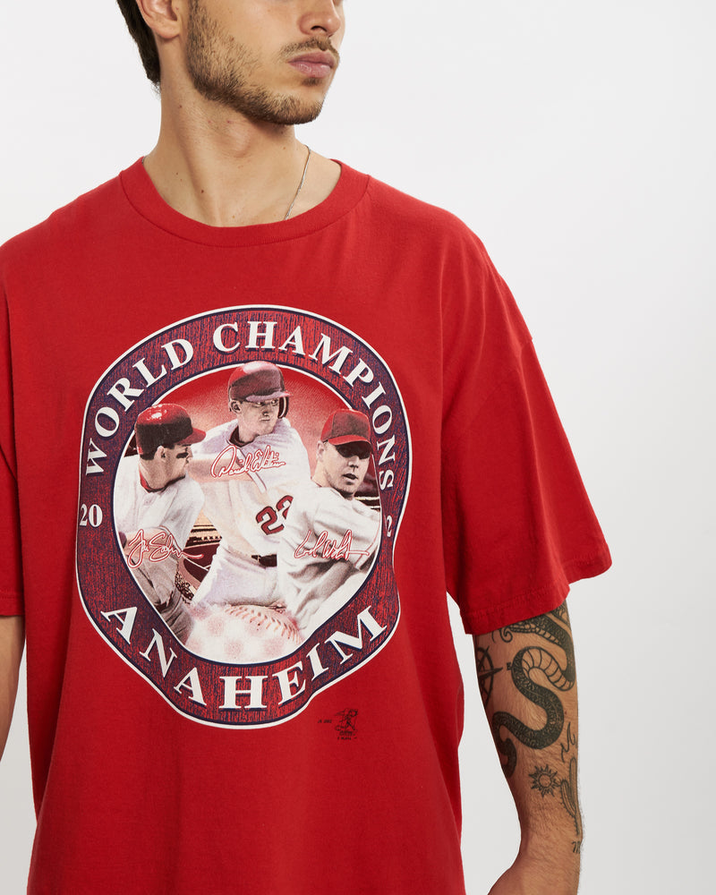 Vintage MLB Anaheim World Champions Tee <br>L , The Real Deal , newtown, sydney, australia, thrift store, opshop, preloved, secondhand, sustainable, retro, antique, 70s, 80s, 90s, 2000s, 00s, fashion, clothing, streetwear, trendy, garment, style, boutique, store, shop, archive, sale, cheap, best, top