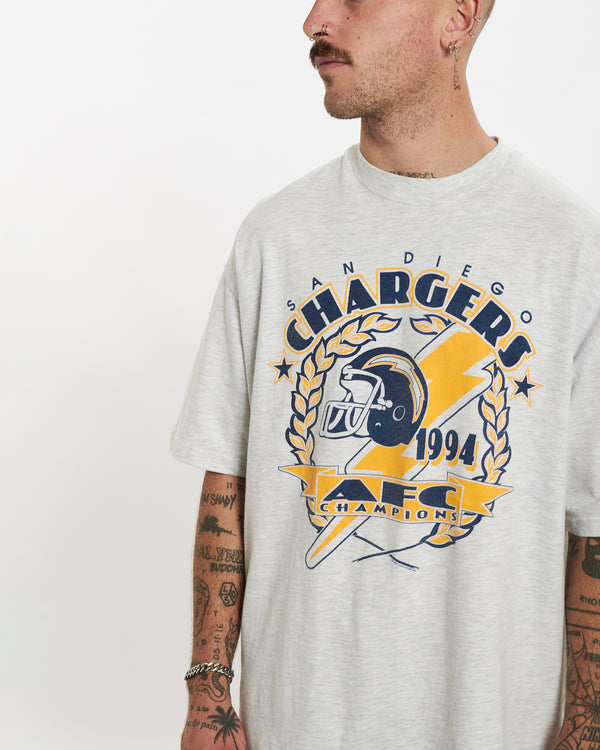 Vintage 1994 NFL San Diego Chargers Tee <br>L , The Real Deal , newtown, sydney, australia, thrift store, opshop, preloved, secondhand, sustainable, retro, antique, 70s, 80s, 90s, 2000s, 00s, fashion, clothing, streetwear, trendy, garment, style, boutique, store, shop, archive, sale, cheap, best, top