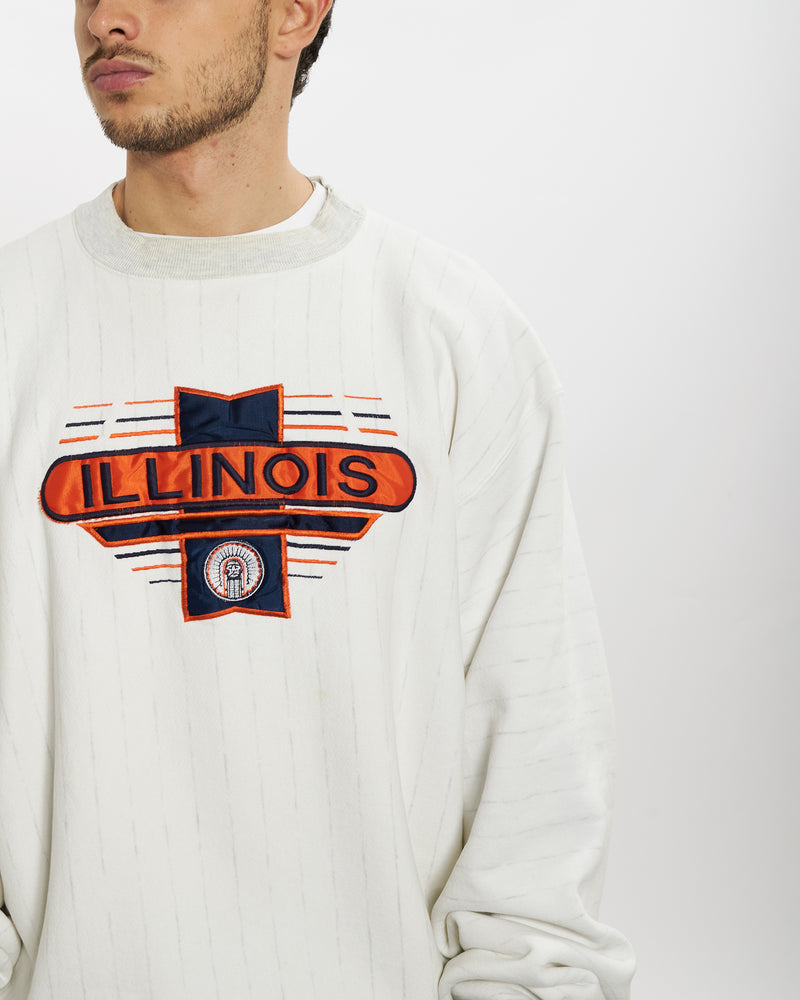 Vintage 90s NCAA University of Illinois Fighting Illini Sweatshirt <br>L , The Real Deal , newtown, sydney, australia, thrift store, opshop, preloved, secondhand, sustainable, retro, antique, 70s, 80s, 90s, 2000s, 00s, fashion, clothing, streetwear, trendy, garment, style, boutique, store, shop, archive, sale, cheap, best, top