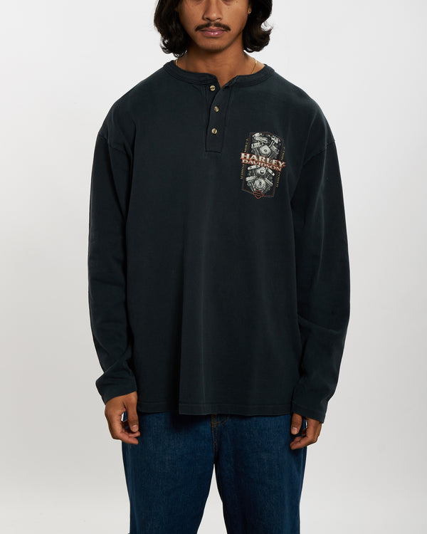 1998 Harley Davidson Long Sleeve Henley Tee <br>L