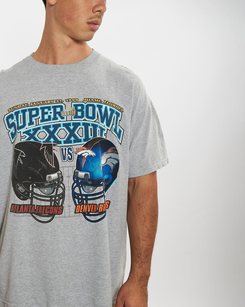 Vintage 1999 NFL Super Bowl 'Falcons v Broncos' Tee <br>XL , The Real Deal , newtown, sydney, australia, thrift store, opshop, preloved, secondhand, sustainable, retro, antique, 70s, 80s, 90s, 2000s, 00s, fashion, clothing, streetwear, trendy, garment, style, boutique, store, shop, archive, sale, cheap, best, top