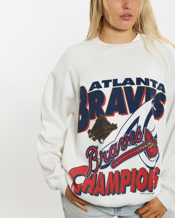 Vintage 1995 MLB Atlanta Braves Sweatshirt <br>M , The Real Deal , newtown, sydney, australia, thrift store, opshop, preloved, secondhand, sustainable, retro, antique, 70s, 80s, 90s, 2000s, 00s, fashion, clothing, streetwear, trendy, garment, style, boutique, store, shop, archive, sale, cheap, best, top