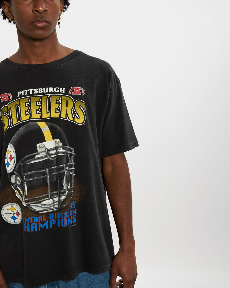 Vintage 1995 NFL Pittsburgh Steelers Tee <br>L , The Real Deal , newtown, sydney, australia, thrift store, opshop, preloved, secondhand, sustainable, retro, antique, 70s, 80s, 90s, 2000s, 00s, fashion, clothing, streetwear, trendy, garment, style, boutique, store, shop, archive, sale, cheap, best, top