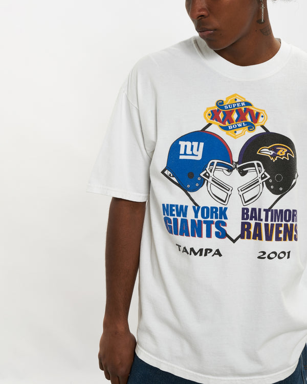 Vintage Giants vs Ravens Super Bowl Tee <br>L , The Real Deal , newtown, sydney, australia, thrift store, opshop, preloved, secondhand, sustainable, retro, antique, 70s, 80s, 90s, 2000s, 00s, fashion, clothing, streetwear, trendy, garment, style, boutique, store, shop, archive, sale, cheap, best, top