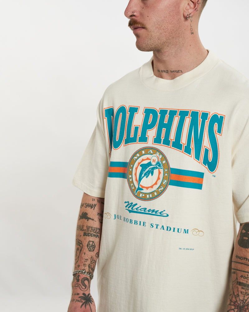 Vintage 1994 NFL Miami Dolphins Tee <br>L , The Real Deal , newtown, sydney, australia, thrift store, opshop, preloved, secondhand, sustainable, retro, antique, 70s, 80s, 90s, 2000s, 00s, fashion, clothing, streetwear, trendy, garment, style, boutique, store, shop, archive, sale, cheap, best, top