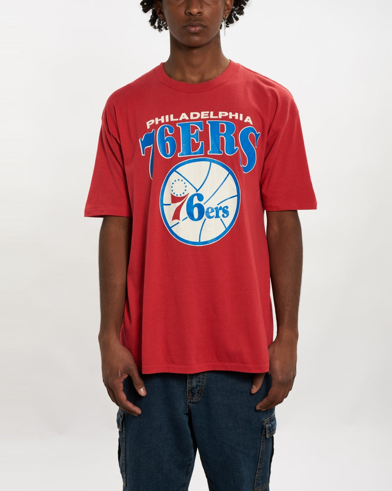 Vintage 80s NBA Philadelphia 76ers Tee <br>L , The Real Deal , newtown, sydney, australia, thrift store, opshop, preloved, secondhand, sustainable, retro, antique, 70s, 80s, 90s, 2000s, 00s, fashion, clothing, streetwear, trendy, garment, style, boutique, store, shop, archive, sale, cheap, best, top