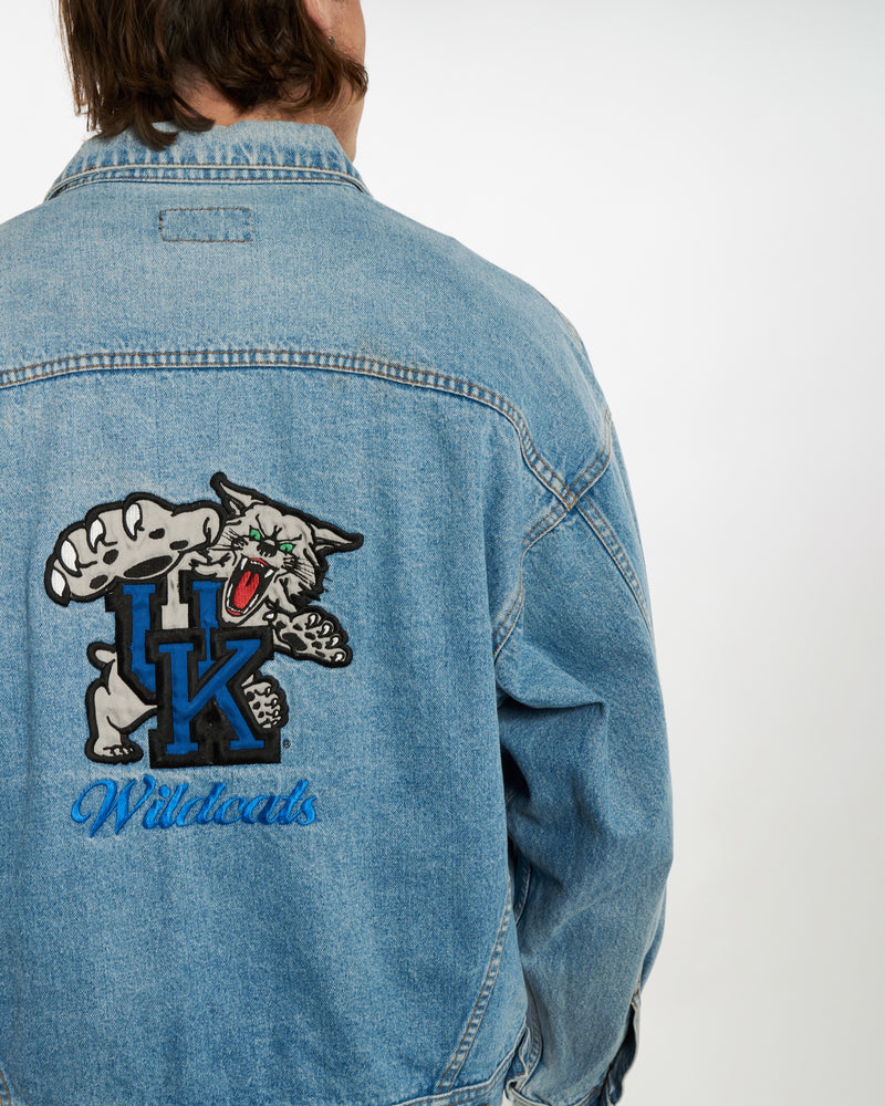 Vintage NCAA University Of Kentucky Wildcats Denim Jacket <br>XL , The Real Deal , newtown, sydney, australia, thrift store, opshop, preloved, secondhand, sustainable, retro, antique, 70s, 80s, 90s, 2000s, 00s, fashion, clothing, streetwear, trendy, garment, style, boutique, store, shop, archive, sale, cheap, best, top