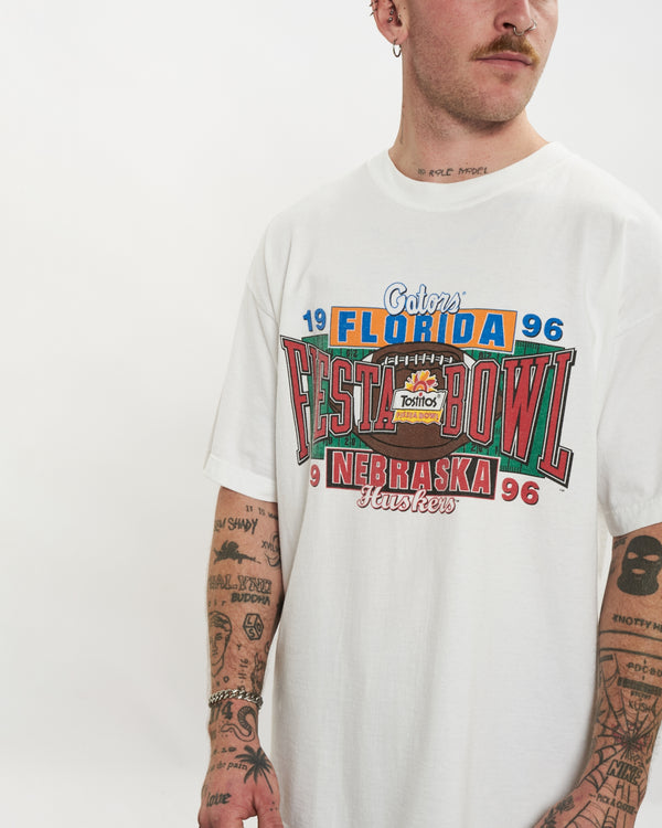 Vintage 1996 NCAA Gators vs Huskers Fiesta Bowl Tee <br>L , The Real Deal , newtown, sydney, australia, thrift store, opshop, preloved, secondhand, sustainable, retro, antique, 70s, 80s, 90s, 2000s, 00s, fashion, clothing, streetwear, trendy, garment, style, boutique, store, shop, archive, sale, cheap, best, top