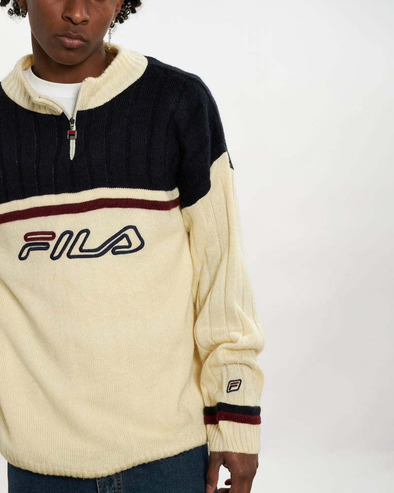 Vintage 90s Fila Quarter Zip Sweater <br>L , The Real Deal , newtown, sydney, australia, thrift store, opshop, preloved, secondhand, sustainable, retro, antique, 70s, 80s, 90s, 2000s, 00s, fashion, clothing, streetwear, trendy, garment, style, boutique, store, shop, archive, sale, cheap, best, top