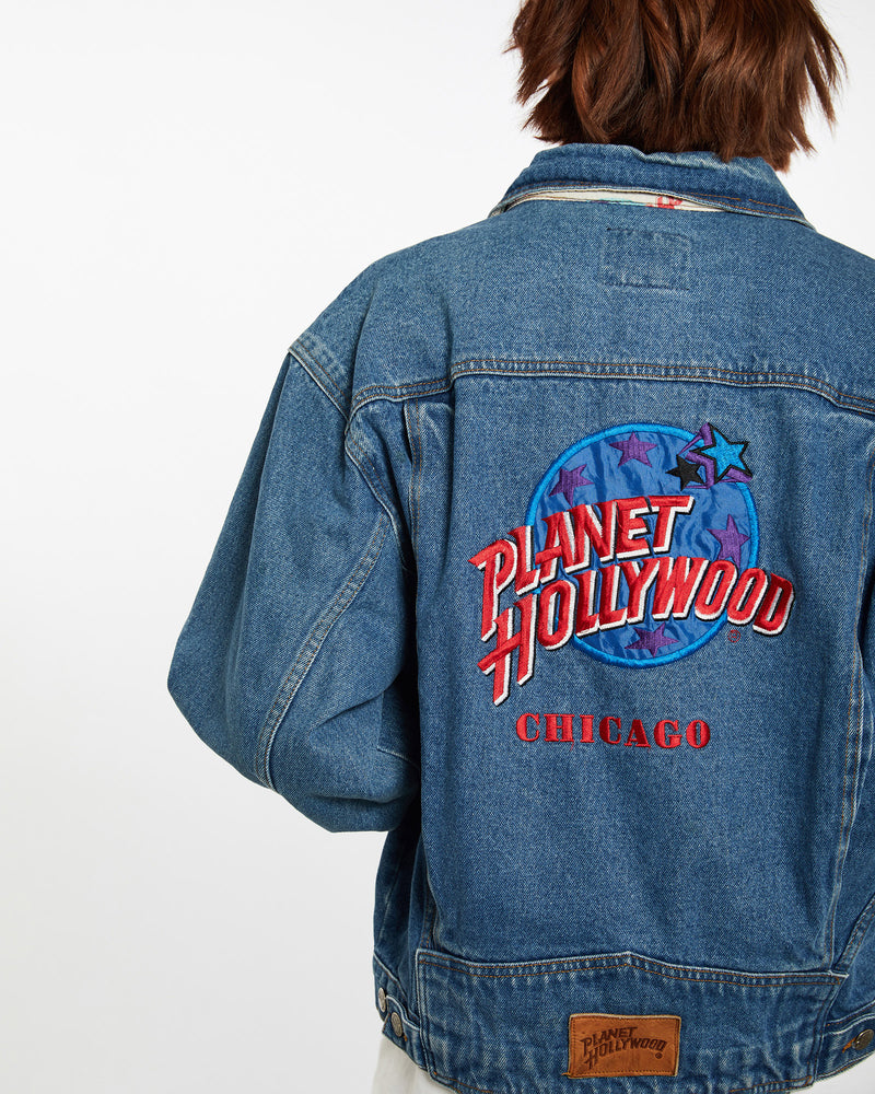 Vintage Planet Hollywood Denim Jacket <br>M , The Real Deal , newtown, sydney, australia, thrift store, opshop, preloved, secondhand, sustainable, retro, antique, 70s, 80s, 90s, 2000s, 00s, fashion, clothing, streetwear, trendy, garment, style, boutique, store, shop, archive, sale, cheap, best, top