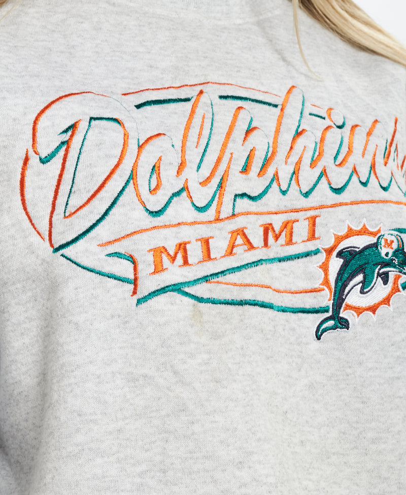 Vintage 90s Miami Dolphins Embroidered Sweatshirt <br>M , The Real Deal , newtown, sydney, australia, thrift store, opshop, preloved, secondhand, sustainable, retro, antique, 70s, 80s, 90s, 2000s, 00s, fashion, clothing, streetwear, trendy, garment, style, boutique, store, shop, archive, sale, cheap, best, top