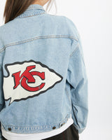 Vintage 90s NFL Kansas City Chiefs Denim Jacket <br>L , The Real Deal , newtown, sydney, australia, thrift store, opshop, preloved, secondhand, sustainable, retro, antique, 70s, 80s, 90s, 2000s, 00s, fashion, clothing, streetwear, trendy, garment, style, boutique, store, shop, archive, sale, cheap, best, top