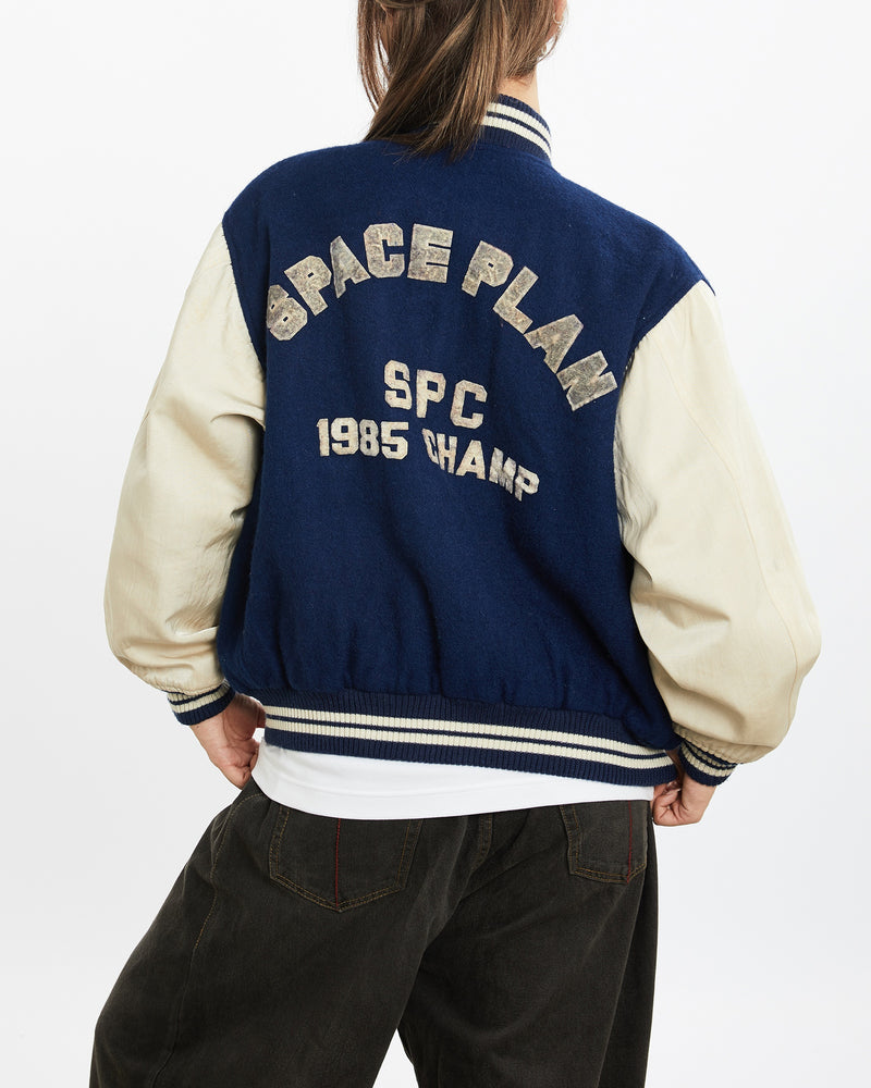 Vintage 1985 Space Plan Varsity Jacket <br>S , The Real Deal , newtown, sydney, australia, thrift store, opshop, preloved, secondhand, sustainable, retro, antique, 70s, 80s, 90s, 2000s, 00s, fashion, clothing, streetwear, trendy, garment, style, boutique, store, shop, archive, sale, cheap, best, top