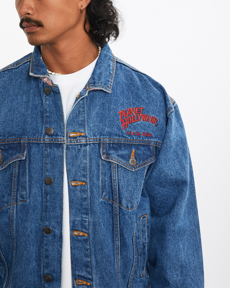 Vintage 90s Planet Hollywood 'Costa Mesa' Denim Jacket <br>S , The Real Deal , newtown, sydney, australia, thrift store, opshop, preloved, secondhand, sustainable, retro, antique, 70s, 80s, 90s, 2000s, 00s, fashion, clothing, streetwear, trendy, garment, style, boutique, store, shop, archive, sale, cheap, best, top