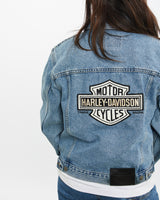 Vintage Harley Davidson Denim Jacket <br>XXS , The Real Deal , newtown, sydney, australia, thrift store, opshop, preloved, secondhand, sustainable, retro, antique, 70s, 80s, 90s, 2000s, 00s, fashion, clothing, streetwear, trendy, garment, style, boutique, store, shop, archive, sale, cheap, best, top