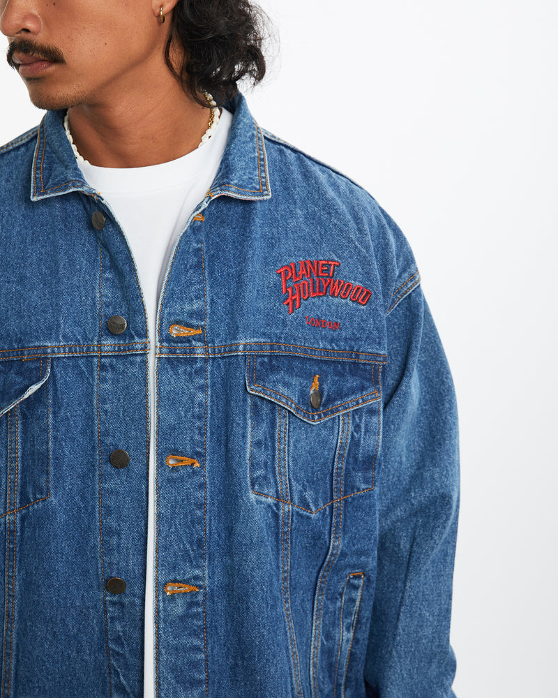 Vintage Planet Hollywood 'London' Denim Jacket <br>S , The Real Deal , newtown, sydney, australia, thrift store, opshop, preloved, secondhand, sustainable, retro, antique, 70s, 80s, 90s, 2000s, 00s, fashion, clothing, streetwear, trendy, garment, style, boutique, store, shop, archive, sale, cheap, best, top