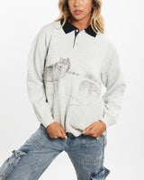 Vintage 90s Wolf Wildlife Collared Sweatshirt <br>XS