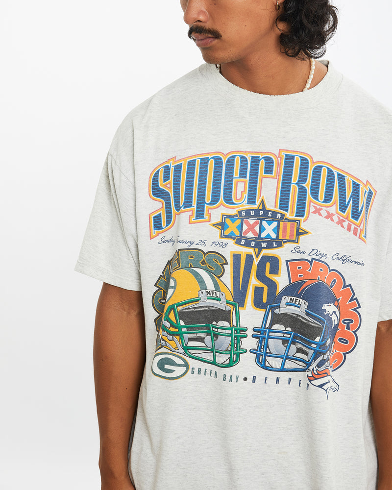 Vintage 1998 Packers vs Broncos Super Bowl Tee <br>L