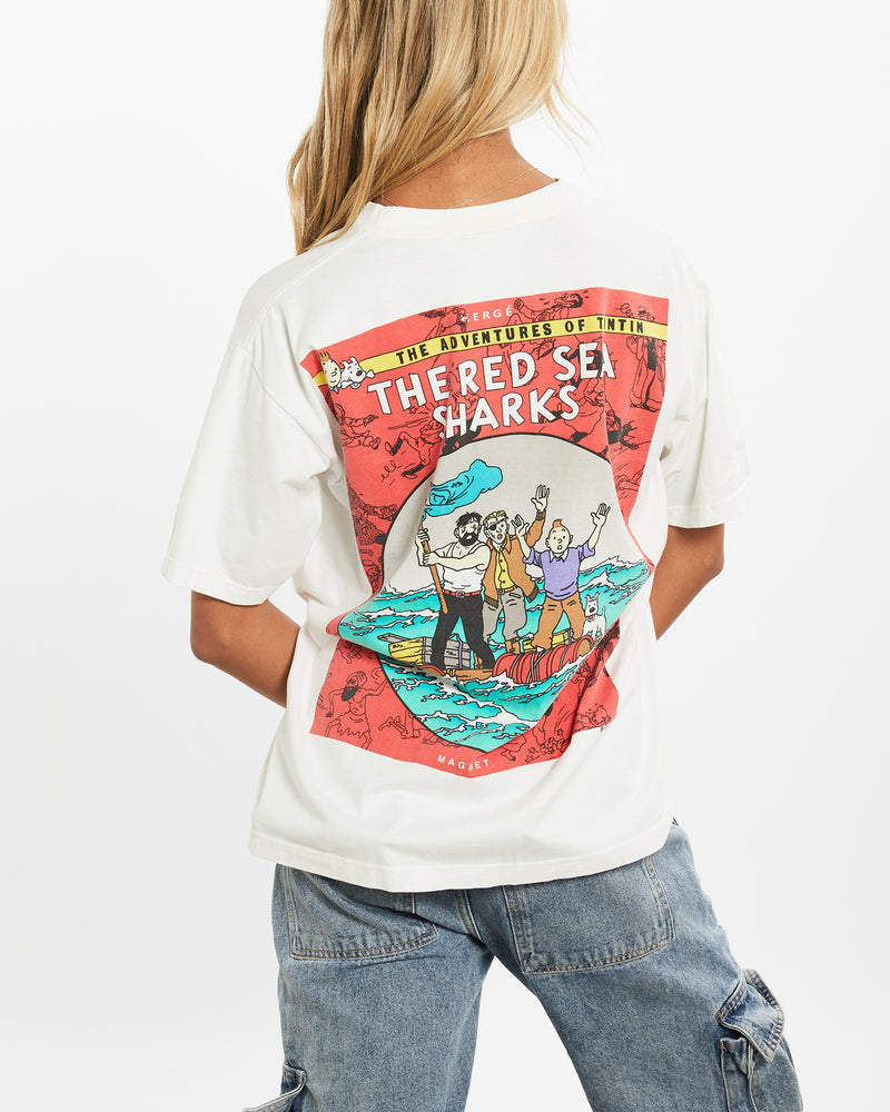 Vintage 90s The Adventures Of Tintin 'The Red Sea Sharks' Tee <br>XS