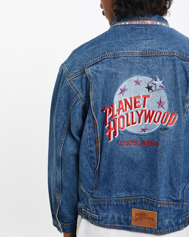 Vintage 90s Planet Hollywood 'Costa Mesa' Denim Jacket <br>S , The Real Deal , newtown, sydney, australia, thrift store, opshop, preloved, secondhand, sustainable, retro, antique, 70s, 80s, 90s, 2000s, 00s, fashion, clothing, streetwear, trendy, garment, style, boutique, store, shop, archive, sale, cheap, best, top