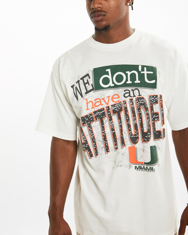 Vintage 90s NCAA Miami Hurricanes Tee <br>XL , The Real Deal , newtown, sydney, australia, thrift store, opshop, preloved, secondhand, sustainable, retro, antique, 70s, 80s, 90s, 2000s, 00s, fashion, clothing, streetwear, trendy, garment, style, boutique, store, shop, archive, sale, cheap, best, top