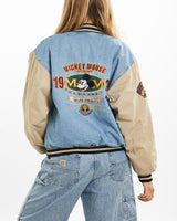 Vintage 90s Disney Mickey Mouse Denim Varsity Jacket <br>M