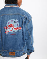 Vintage Planet Hollywood 'London' Denim Jacket <br>S , The Real Deal , newtown, sydney, australia, thrift store, opshop, preloved, secondhand, sustainable, retro, antique, 70s, 80s, 90s, 2000s, 00s, fashion, clothing, streetwear, trendy, garment, style, boutique, store, shop, archive, sale, cheap, best, top