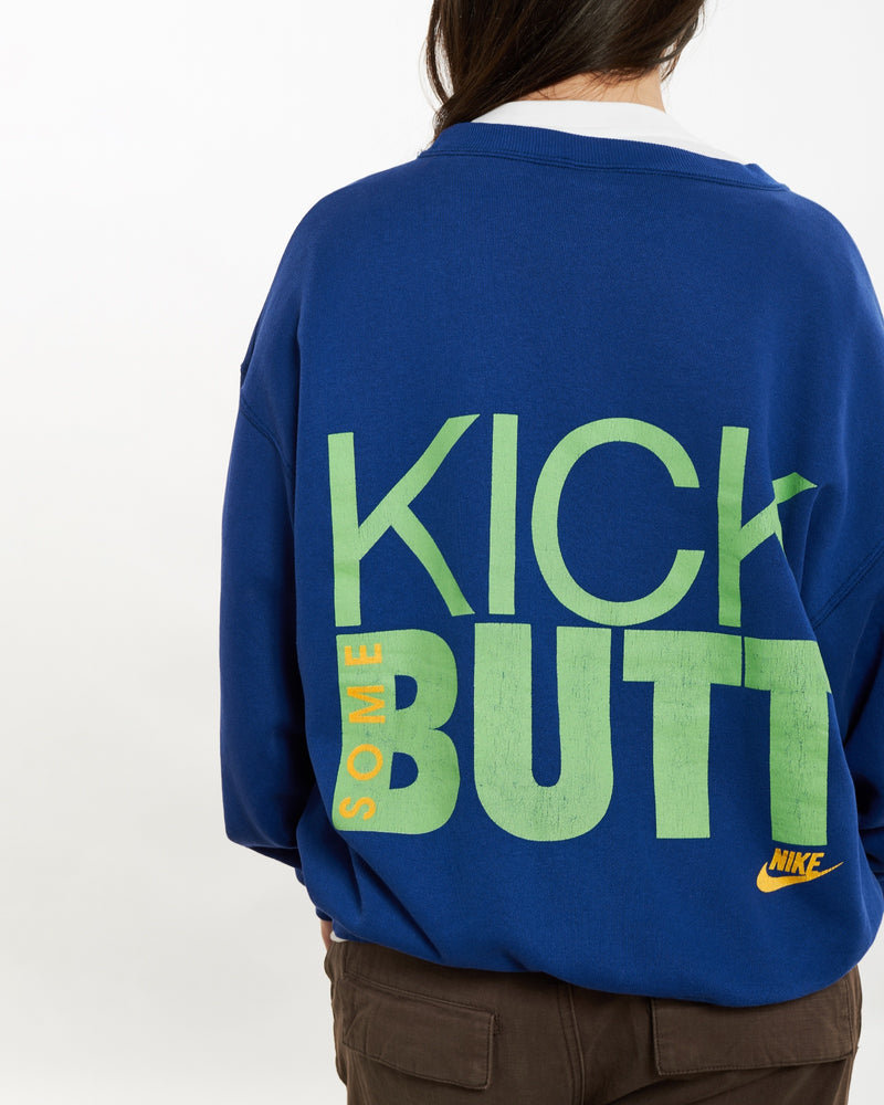 Vintage 90s Nike 'Kick Some Butt' Sweatshirt <br>S , The Real Deal , newtown, sydney, australia, thrift store, opshop, preloved, secondhand, sustainable, retro, antique, 70s, 80s, 90s, 2000s, 00s, fashion, clothing, streetwear, trendy, garment, style, boutique, store, shop, archive, sale, cheap, best, top