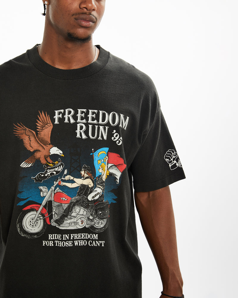 Vintage 1995 Freedom Run Motorcycle Tee <br>XXL , The Real Deal , newtown, sydney, australia, thrift store, opshop, preloved, secondhand, sustainable, retro, antique, 70s, 80s, 90s, 2000s, 00s, fashion, clothing, streetwear, trendy, garment, style, boutique, store, shop, archive, sale, cheap, best, top