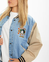 Vintage 90s Disney Mickey Mouse Denim Varsity Jacket <br>M