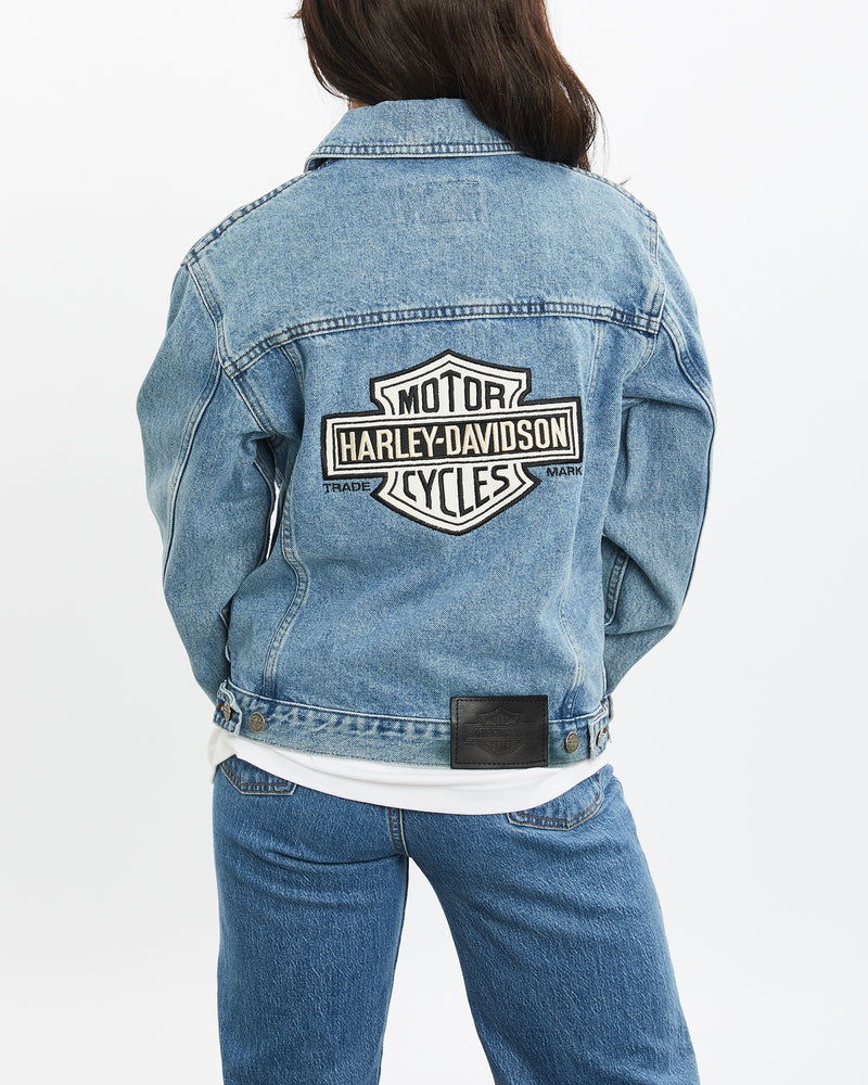 Vintage Harley Davidson Denim Jacket <br>XXS , The Real Deal , newtown, sydney, australia, thrift store, opshop, preloved, secondhand, sustainable, retro, antique, 70s, 80s, 90s, 2000s, 00s, fashion, clothing, streetwear, trendy, garment, style, boutique, store, shop, archive, sale, cheap, best, top