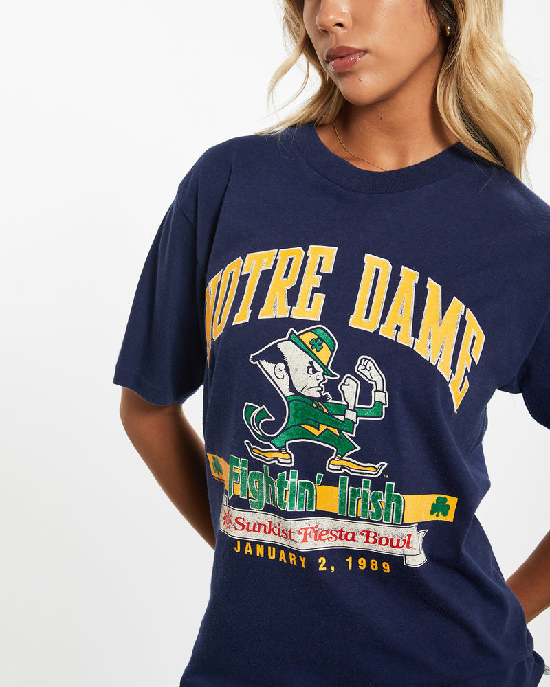 Vintage 1989 NCAA Notre Dame Fighting Irish Tee <br>XS , The Real Deal , newtown, sydney, australia, thrift store, opshop, preloved, secondhand, sustainable, retro, antique, 70s, 80s, 90s, 2000s, 00s, fashion, clothing, streetwear, trendy, garment, style, boutique, store, shop, archive, sale, cheap, best, top