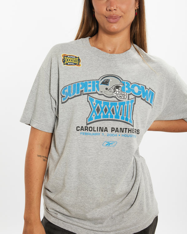 Vintage NFL Carolina Panthers Super Bowl Tee <br>M , The Real Deal , newtown, sydney, australia, thrift store, opshop, preloved, secondhand, sustainable, retro, antique, 70s, 80s, 90s, 2000s, 00s, fashion, clothing, streetwear, trendy, garment, style, boutique, store, shop, archive, sale, cheap, best, top